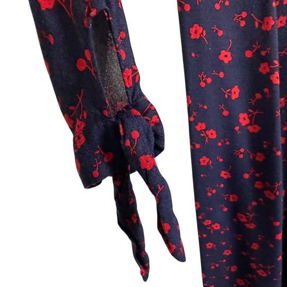 Reformation Womens Zelda Floral Midi Dress Sz 0 Poppy Blue Red Slit 3/4 Sleeve - Picture 6 of 13